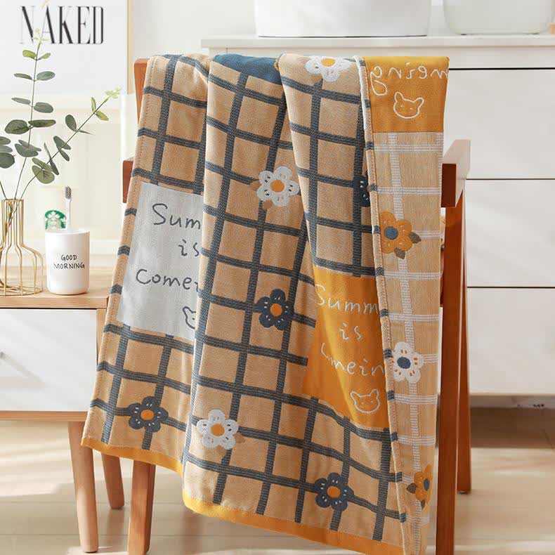 Plaid Floral Cotton Gauze Bath Towel - image 1
