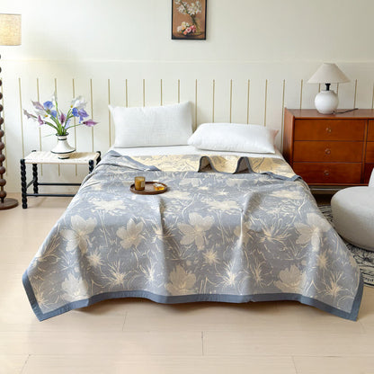 Grey Floral Cotton Triple Gauze Quilt - Quilt with 2PCS Pillow Towels - Queen - image 0