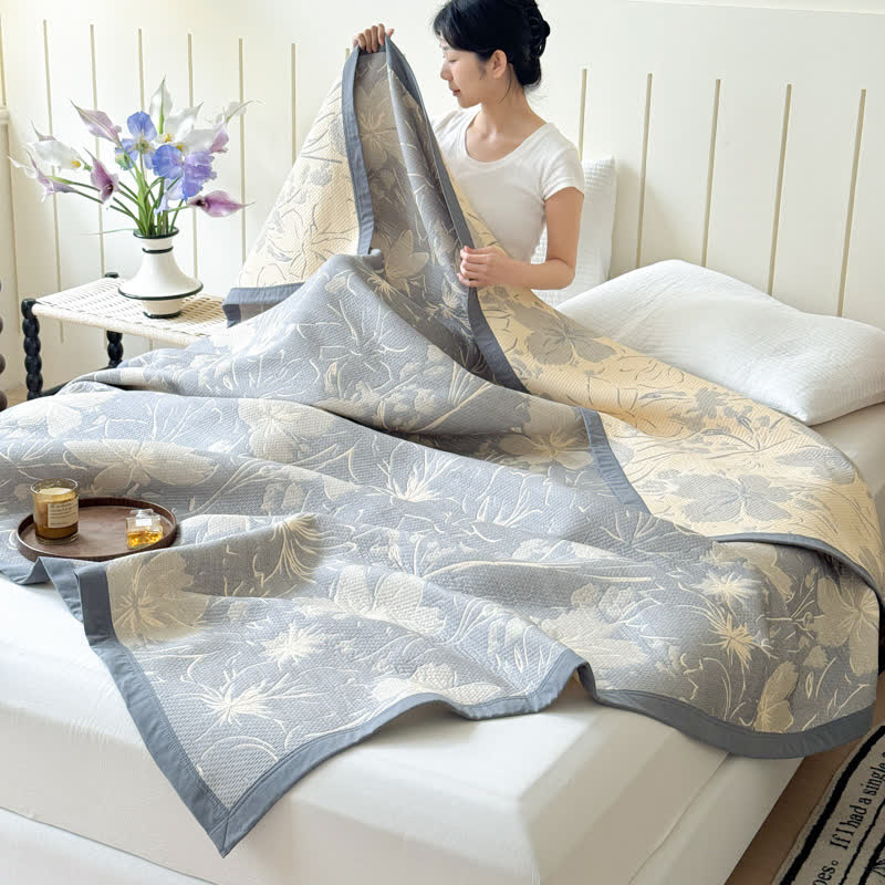 Grey Floral Cotton Triple Gauze Quilt - image 2
