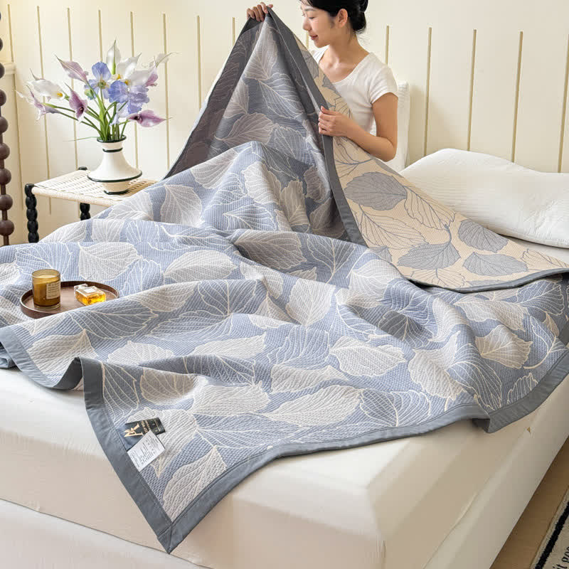 Mulberry Leaf Print Cotton Triple Gauze Quilt - image 1