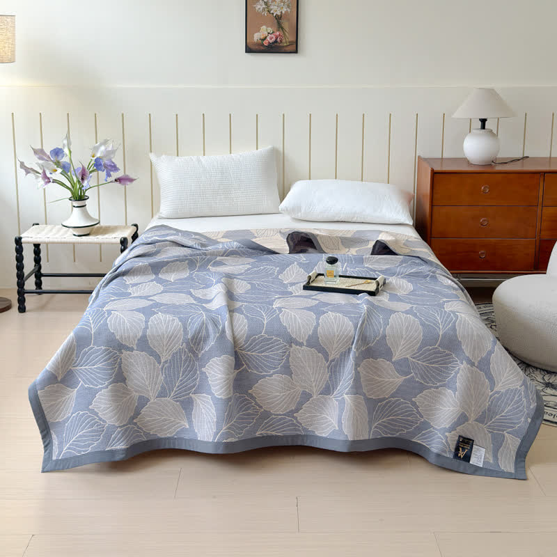 Mulberry Leaf Print Cotton Triple Gauze Quilt - Quilt with 2PCS Pillow Towels - Queen - image 0