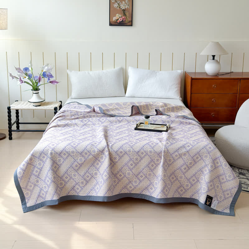 Geometric Print Cotton Gauze Quilt - Quilt with 2PCS Pillow Towels - Queen - image 0