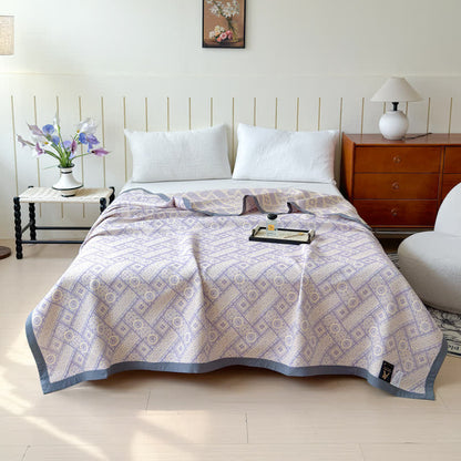 Geometric Print Cotton Gauze Quilt - Quilt with 2PCS Pillow Towels - Queen - image 0