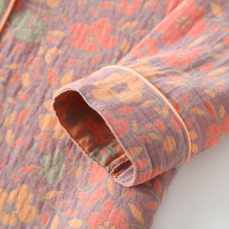 Retro Floral Cotton Gauze Cardigan Pajama Set - image 4