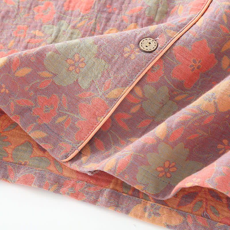 Retro Floral Cotton Gauze Cardigan Pajama Set - image 3