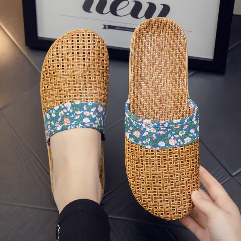 Rattan Woven Elegant Floral House Slippers - image 9