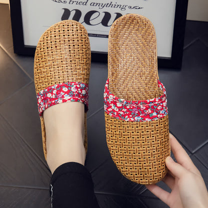 Rattan Woven Elegant Floral House Slippers - image 4