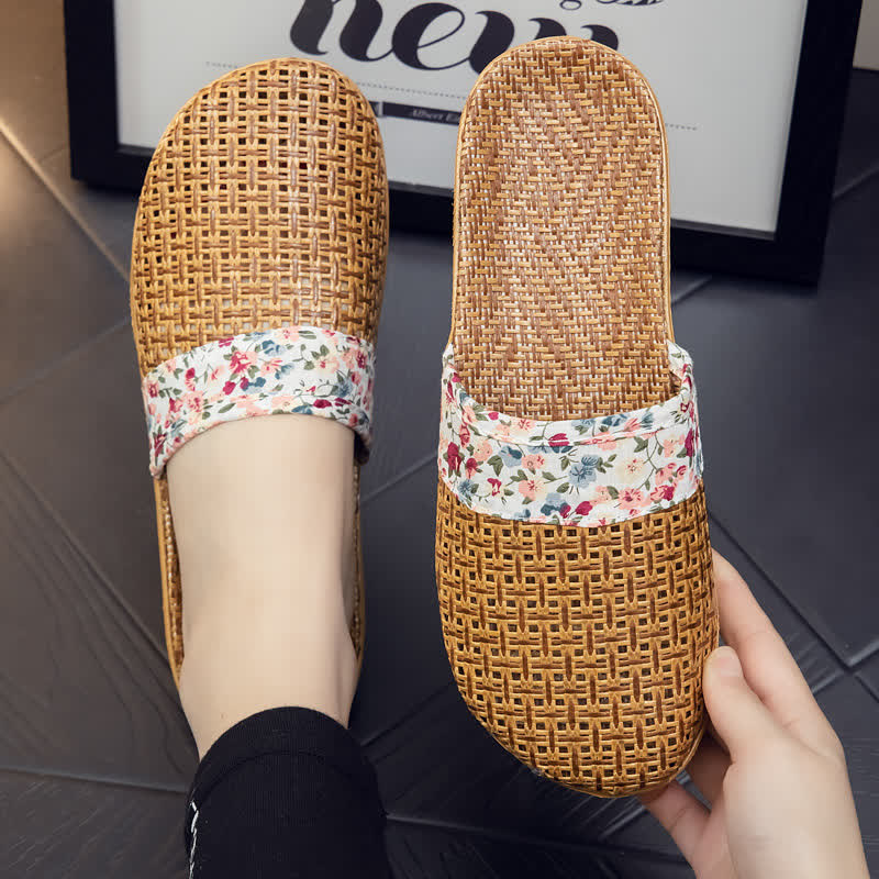 Rattan Woven Elegant Floral House Slippers - image 7