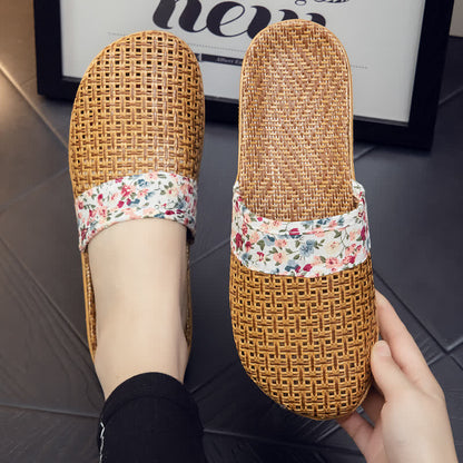 Rattan Woven Elegant Floral House Slippers - image 7