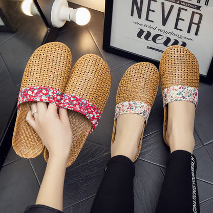 Rattan Woven Elegant Floral House Slippers - image 0