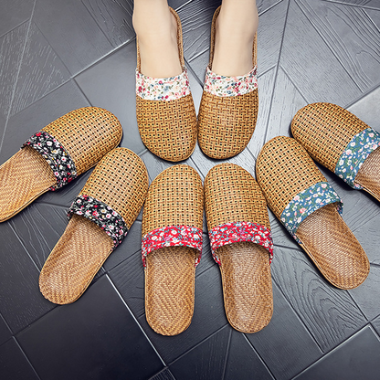 Rattan Woven Elegant Floral House Slippers - image 1