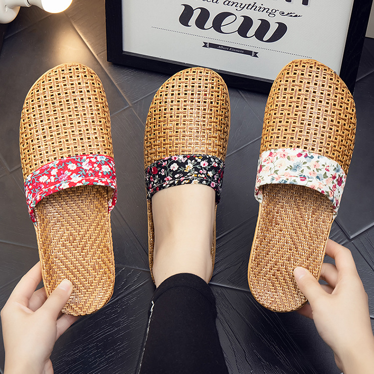 Rattan Woven Elegant Floral House Slippers - image 2