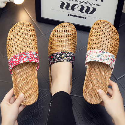 Rattan Woven Elegant Floral House Slippers - image 2