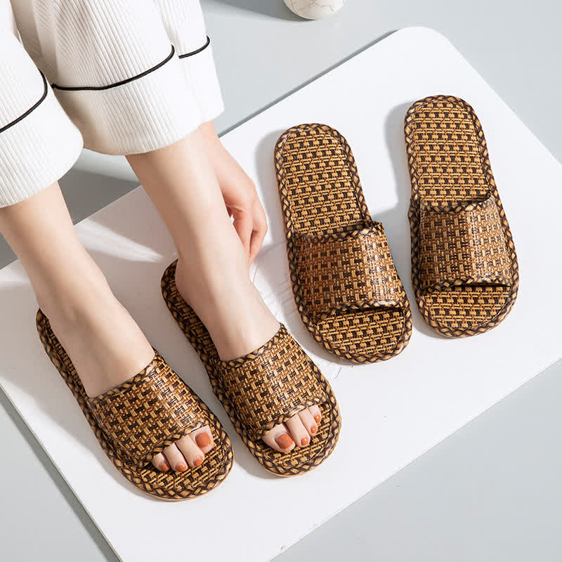Rattan Breathable Anti-slip Couple House Slippers - image 0