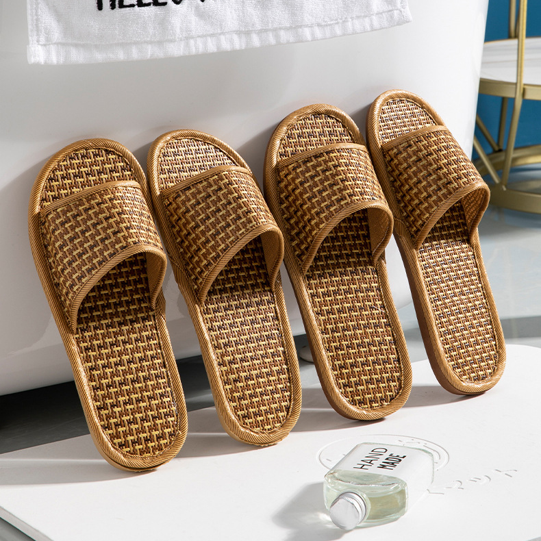 Rattan Breathable Anti-slip Couple House Slippers - image 1