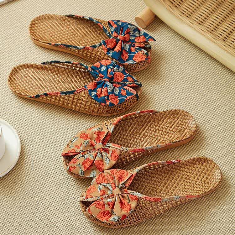 Rattan Woven Linen Bow-knot House Slippers - image 3
