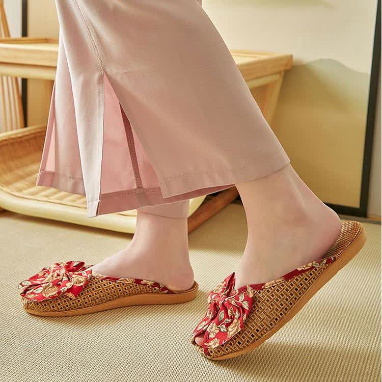 Rattan Woven Linen Bow-knot House Slippers - image 5