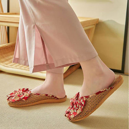 Rattan Woven Linen Bow-knot House Slippers - image 5