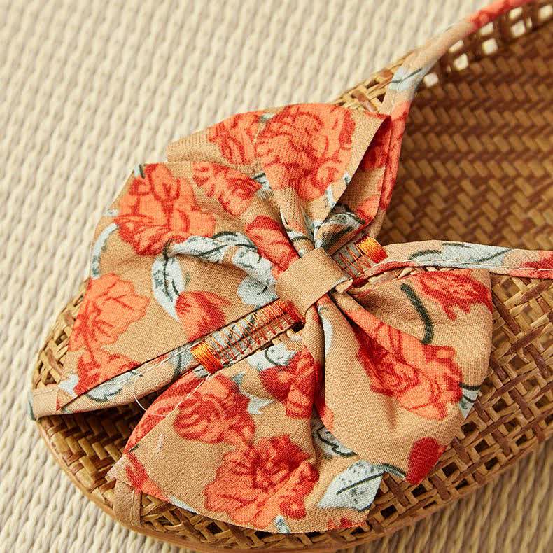Rattan Woven Linen Bow-knot House Slippers - image 8