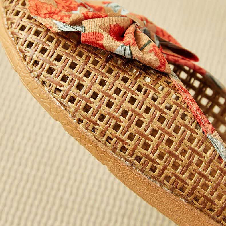 Rattan Woven Linen Bow-knot House Slippers - image 9