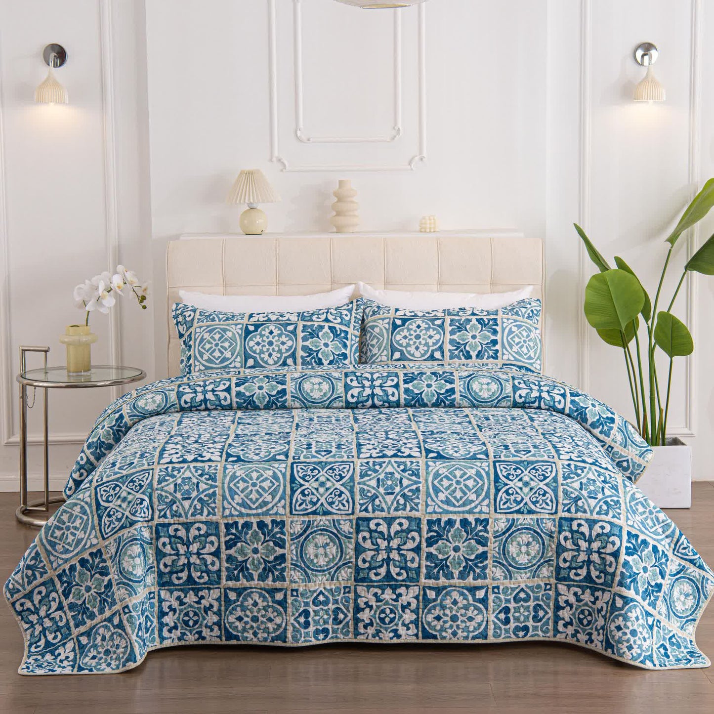 Retro Luxurious Checkered Geometric pattern Coverlet - Coverlet with 2PCS Pillowcases - Full - image 0