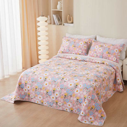 Cotton Country Style Floral Coverlet - Pink - Coverlet with 2PCS Pillowcases - Queen - image 1