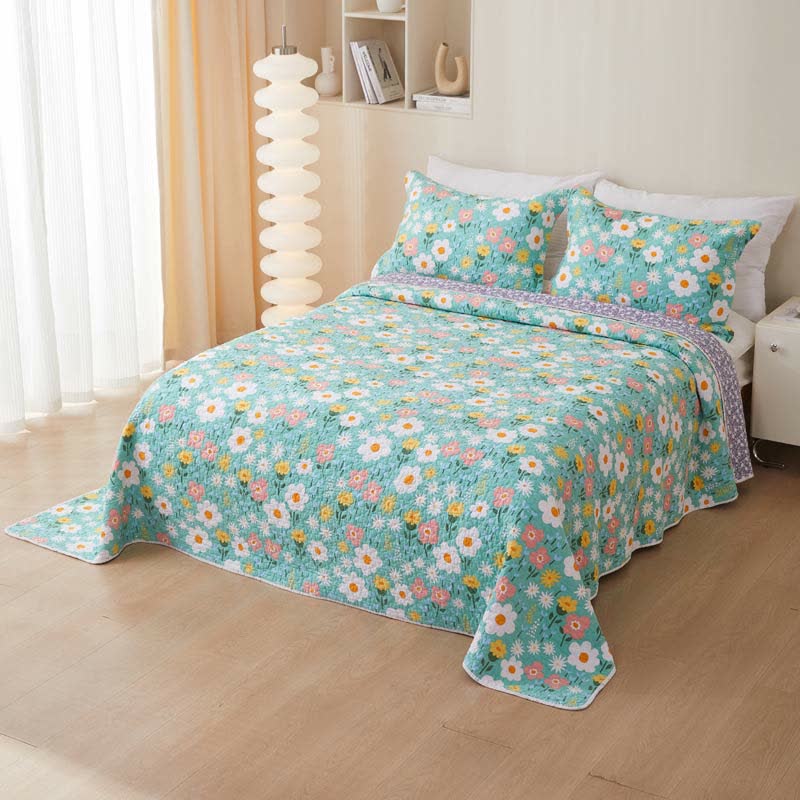 Cotton Country Style Floral Coverlet - Green - Coverlet with 2PCS Pillowcases - Queen - image 9