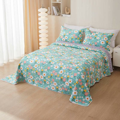 Cotton Country Style Floral Coverlet - Green - Coverlet with 2PCS Pillowcases - Queen - image 9