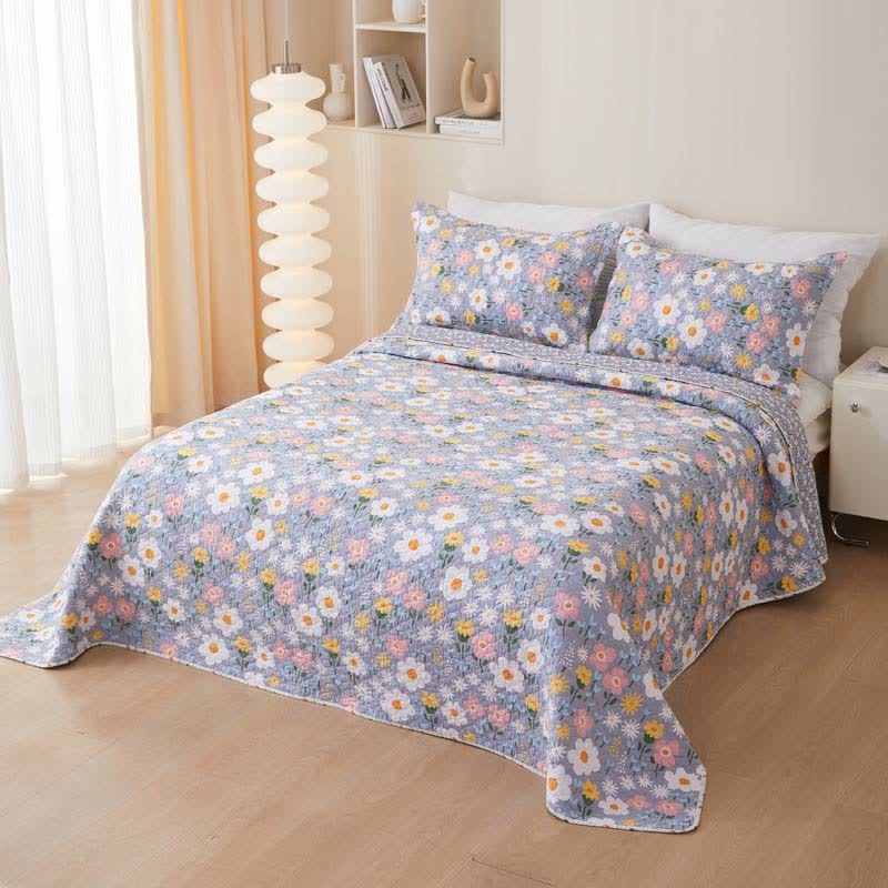 Cotton Country Style Floral Coverlet - Purple - Coverlet with 2PCS Pillowcases - Queen - image 7