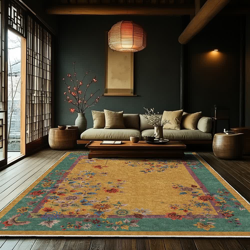 Washable Vintage Flower Anti-slip Area Rug - image 0