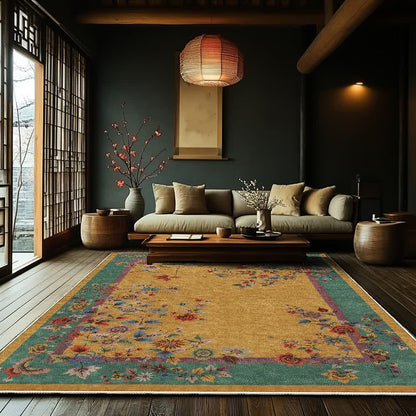 Washable Vintage Flower Anti-slip Area Rug - image 0