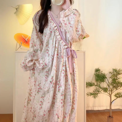Floral V-neckline Soft Long Nightgown - image 1