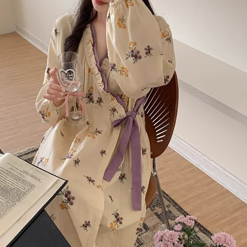 Rural Loquat V-neckline Soft Long Nightgown - image 1