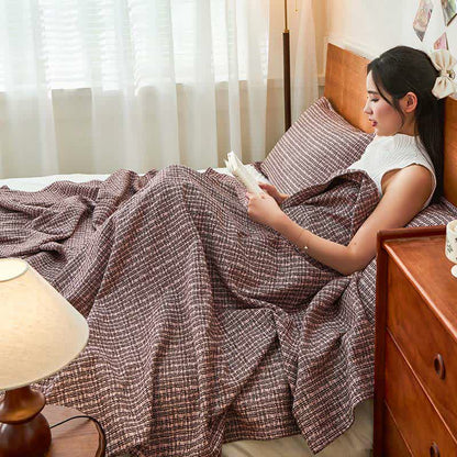 Cotton Gauze Elegant Plaid Quilt - Pink - 2PCS Pillow towels - 19" x 31" - image 0