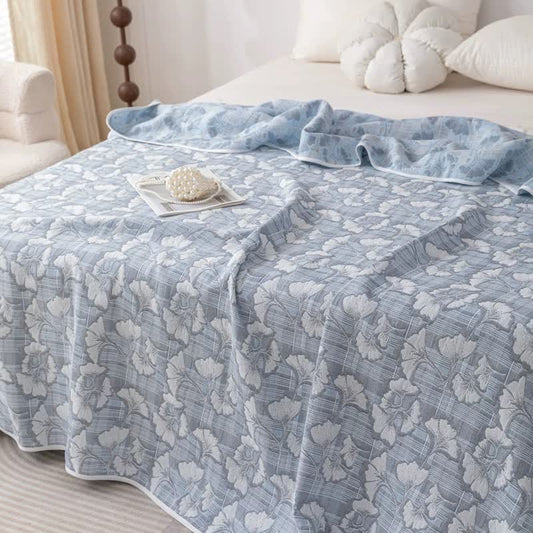 Cotton Gauze Blue Ginkgo Leaf Jacquard Quilt - image 0