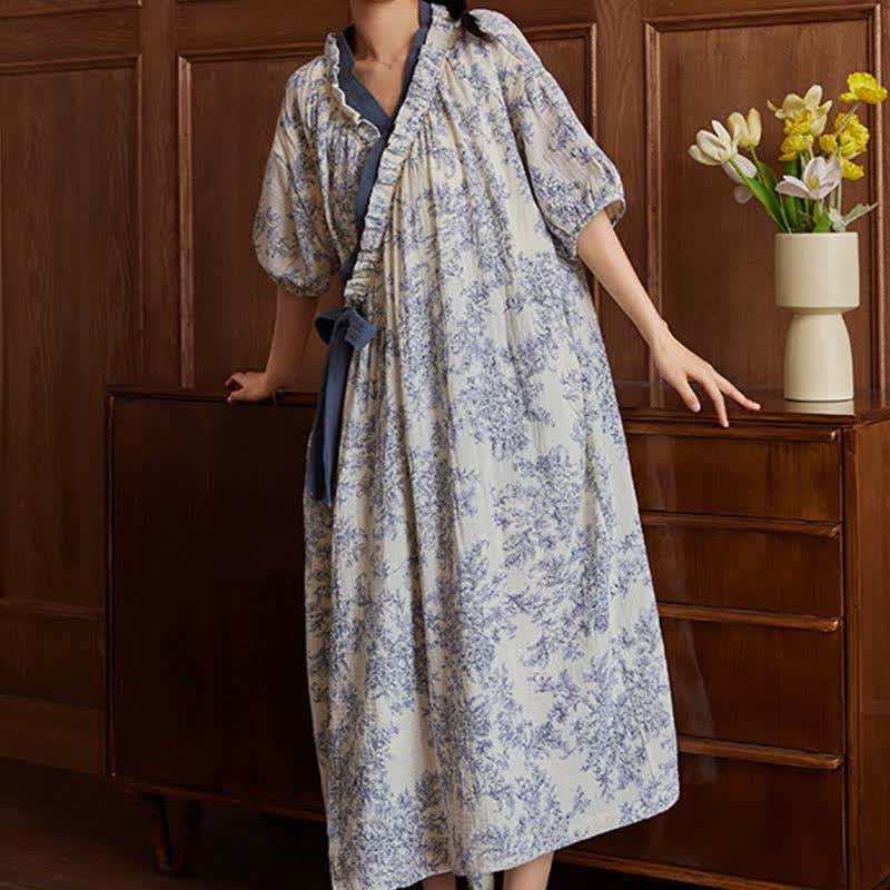 Country Style Padded Tie Nightgown with Pocket - image 1