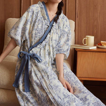 Country Style Padded Tie Nightgown with Pocket - image 4