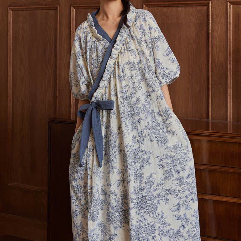 Country Style Padded Tie Nightgown with Pocket - image 2