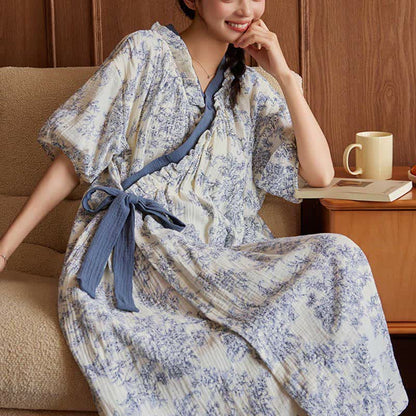 Country Style Padded Tie Nightgown with Pocket - image 3