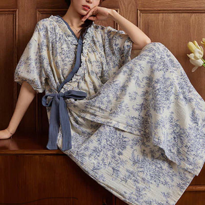 Country Style Padded Tie Nightgown with Pocket - image 5