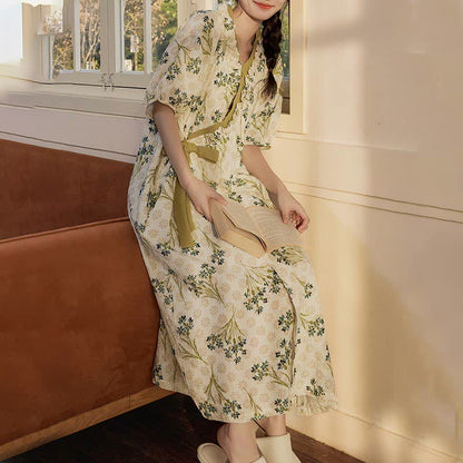 Pastoral Padded Short Sleeve Tie-Back Nightgown with Pocket - image 2