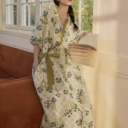 Pastoral Padded Short Sleeve Tie-Back Nightgown with Pocket - image 6