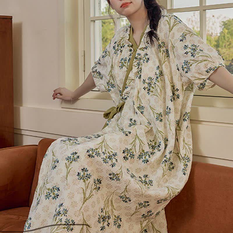 Pastoral Padded Short Sleeve Tie-Back Nightgown with Pocket - image 7