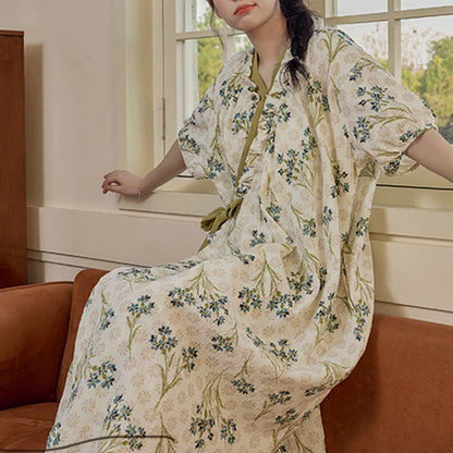 Pastoral Padded Short Sleeve Tie-Back Nightgown with Pocket - image 7