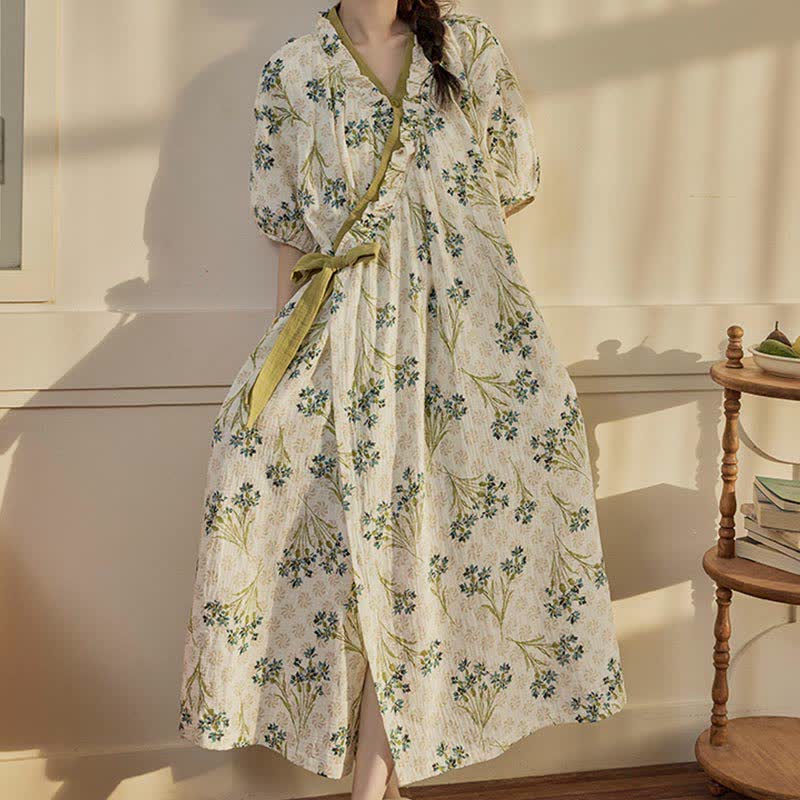 Pastoral Padded Short Sleeve Tie-Back Nightgown with Pocket - image 5