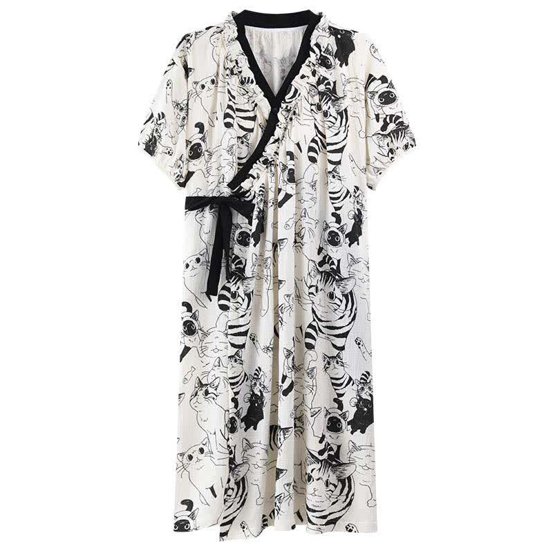 Country Style Padded Tie Nightgown with Pocket - image 10