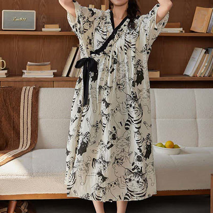 Country Style Padded Tie Nightgown with Pocket - image 0