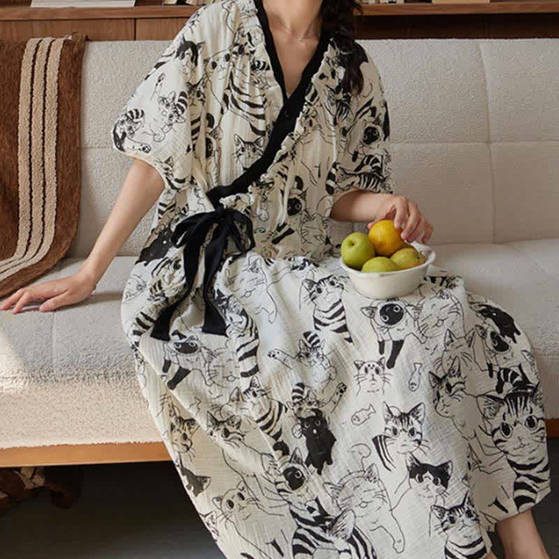 Country Style Padded Tie Nightgown with Pocket - XXL - image 1