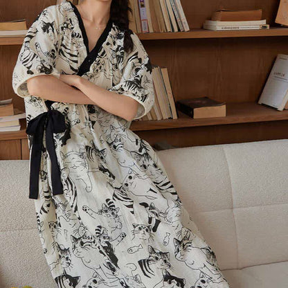 Country Style Padded Tie Nightgown with Pocket - image 4