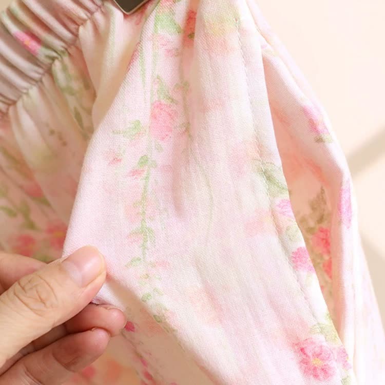 Rose Print Cotton Gauze Asymmetric Front Loungewear Set - image 4